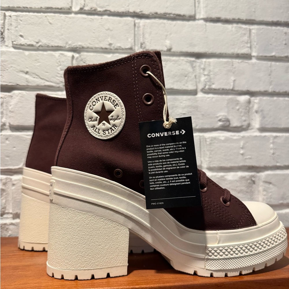 Converse Women's Brown and Cream Heeled Sneakers - Picture 3 of 5